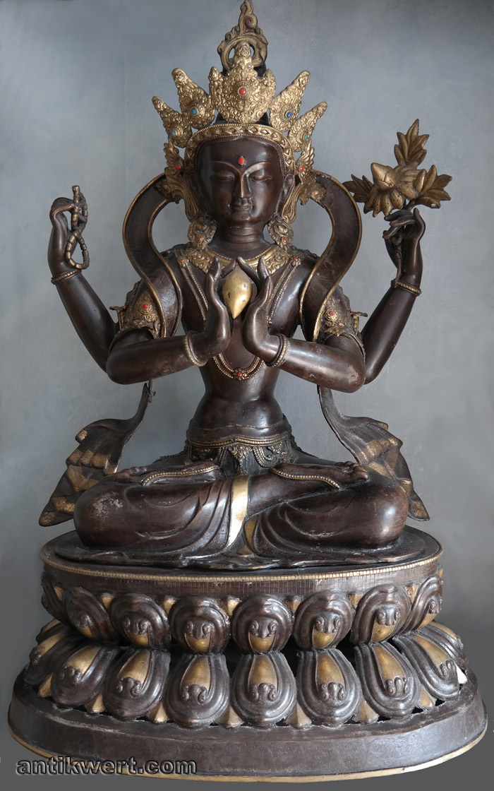 Avalokiteshvara-Khardcheri-166 vierarmig auf Doppel-Lotos-Thron