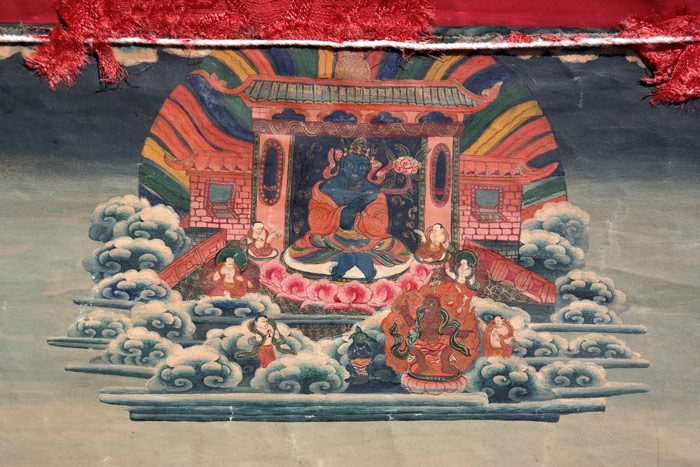 detail-darstellung eines guru oder meisters auf einem lotos-thron
